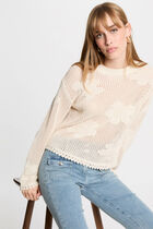 Jumper openwork and round neck ivory women
