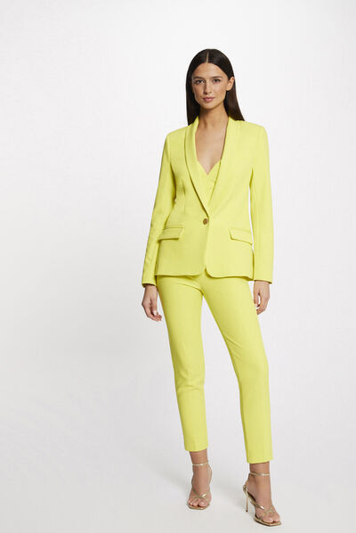Cropped fitted city trousers with darts yellow ladies'