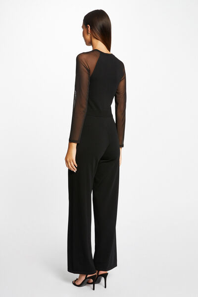 Zipped knitted waisted jumpsuit black ladies'