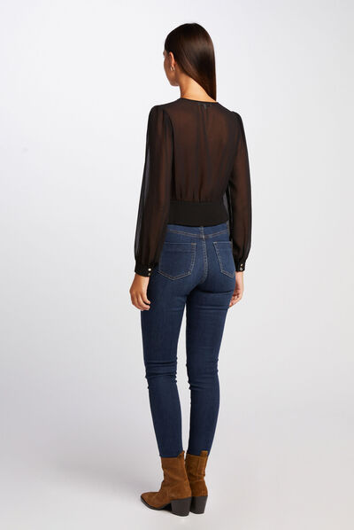 Long-sleeved blouse with lace black ladies'