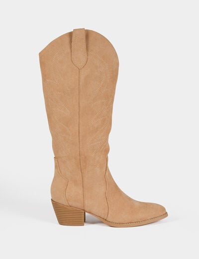 Suede western boots beige women