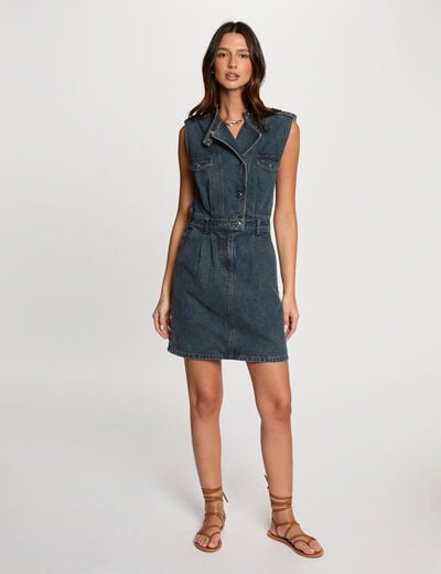Straight mini denim dress stone wash denim women