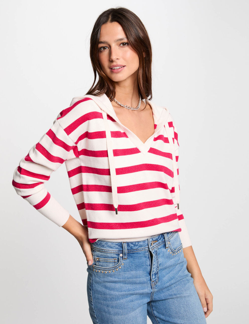 Jumper V-neck and hood purple women