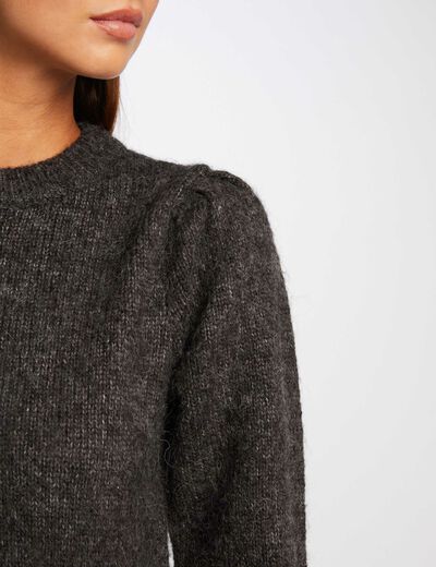 Pull manches longues col rond gris anthracite femme