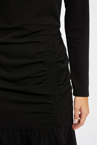 Fitted dress ruffles and high collar black ladies'