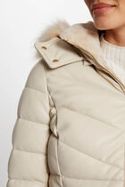 Doudoune simili cuir capuche ivoire femme