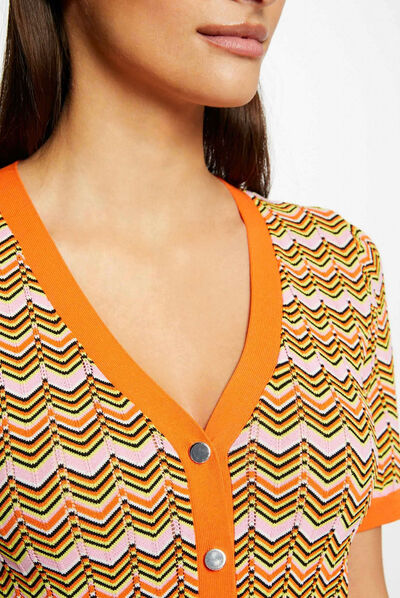 Short-sleeved jumper chevron print orange ladies'