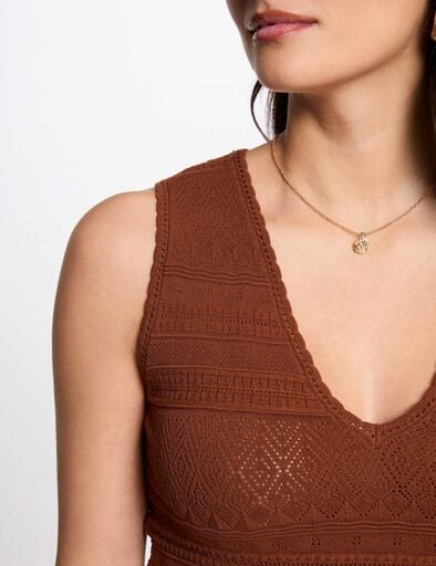Knitted top with V-neck cognac brown women