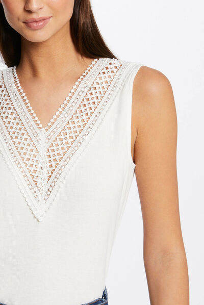 Ribbed vest top with wide straps ecru ladies'