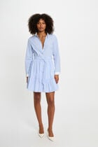 Robe courte trapèze rayée bleu ciel femme