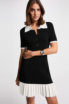 Short knit dress with lapel collar black women
