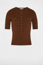 Short-sleeve round-neck sweater chocolate brown women