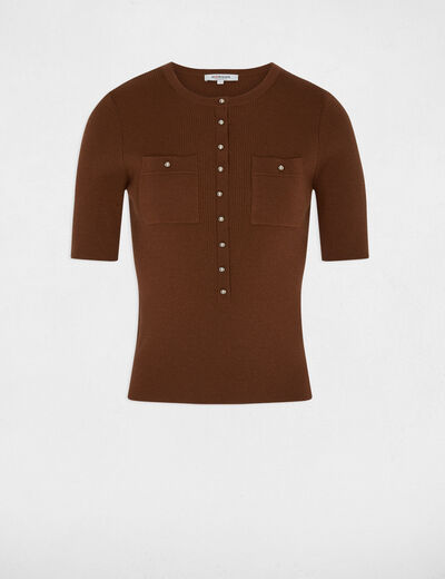 Short-sleeve round-neck sweater chocolate brown women