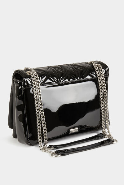 Quilted patent clutch bag black ladies'