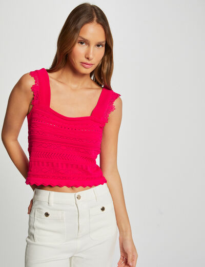 Knitted top square neck raspberry ladies'