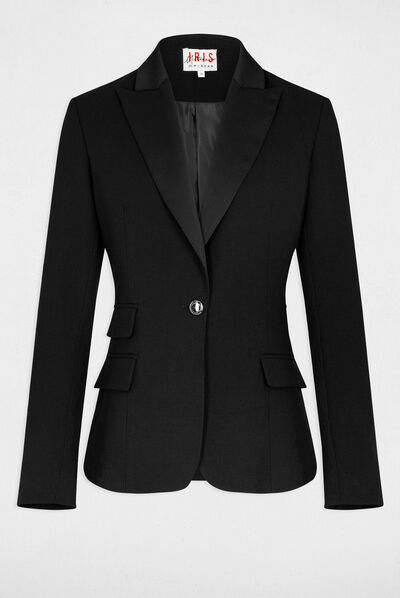 Waisted smoking jacket satin collar black ladies'