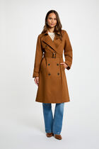 Long trench coat with tailored collar cognac brown women