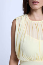 Short dress with high neck pastel yellow women