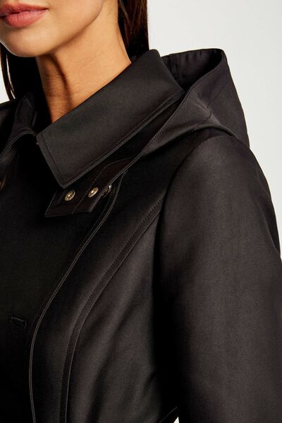 Straight belted trenchcoat with hood black ladies'