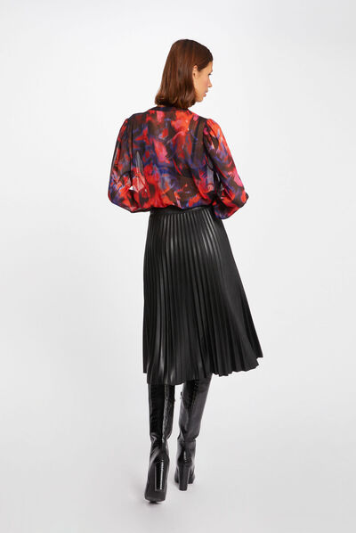 A-line pleated skirt in faux leather black ladies'