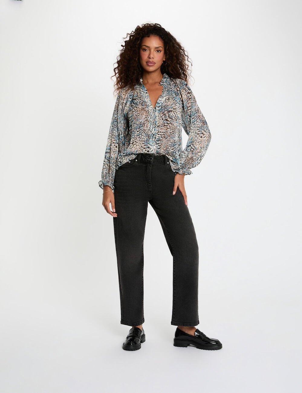 Printed shirt with V-neck multicolor women