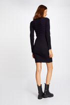 Knitted fitted dress with turtleneck navy blue women