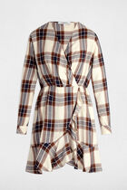 Robe portefeuille à carreaux multicolore femme