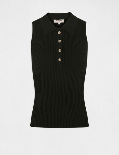 Sleeveless jumper vest top polo collar black ladies'