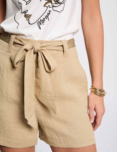 High-waisted loose shorts beige women