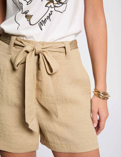 high waisted loose shorts beige women High-waisted loose shorts beige women