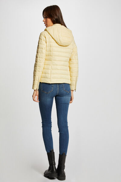 Straight padded jacket with hood straw yellow ladies'