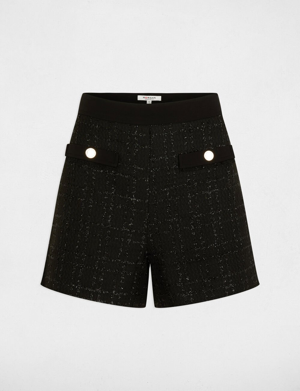 Short ajusté tweed noir femme