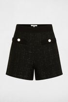 Short ajusté tweed noir femme