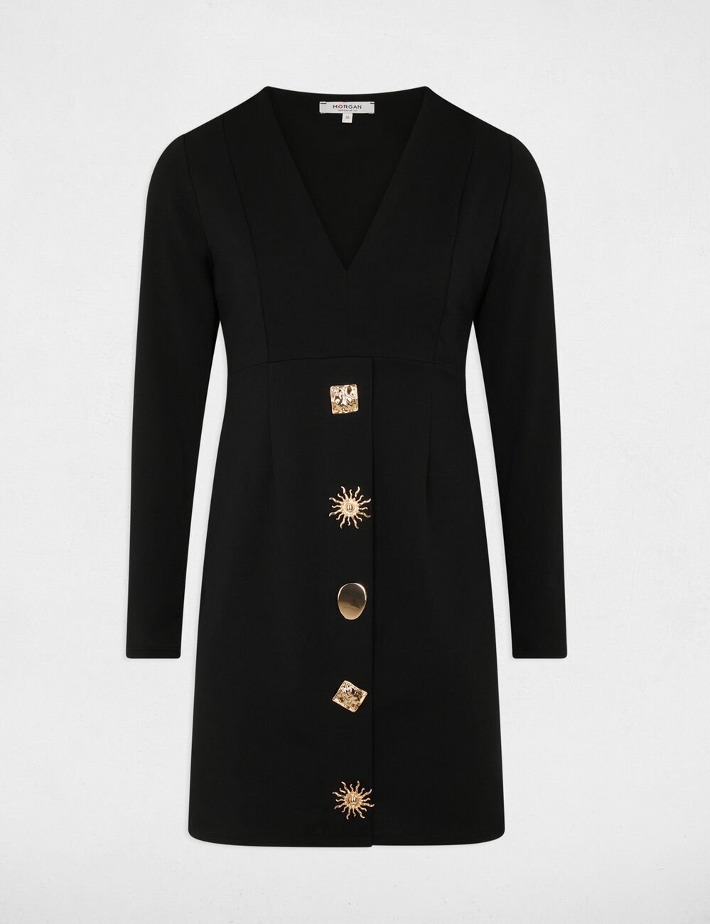 Fitted short dress with V-neck black women