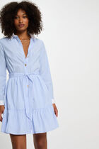 Robe courte trapèze rayée bleu ciel femme