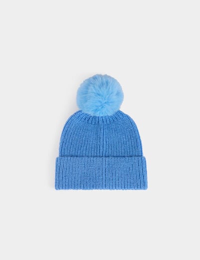 Beanie with pom-pom blue women