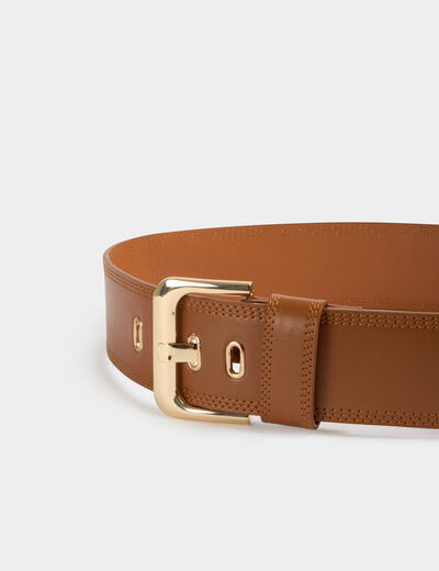 Wide faux leather belt camel women