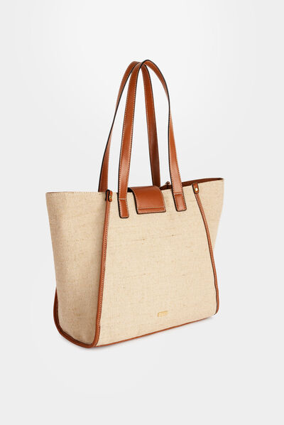 Trapeze shopper bag with braided effect beige ladies'