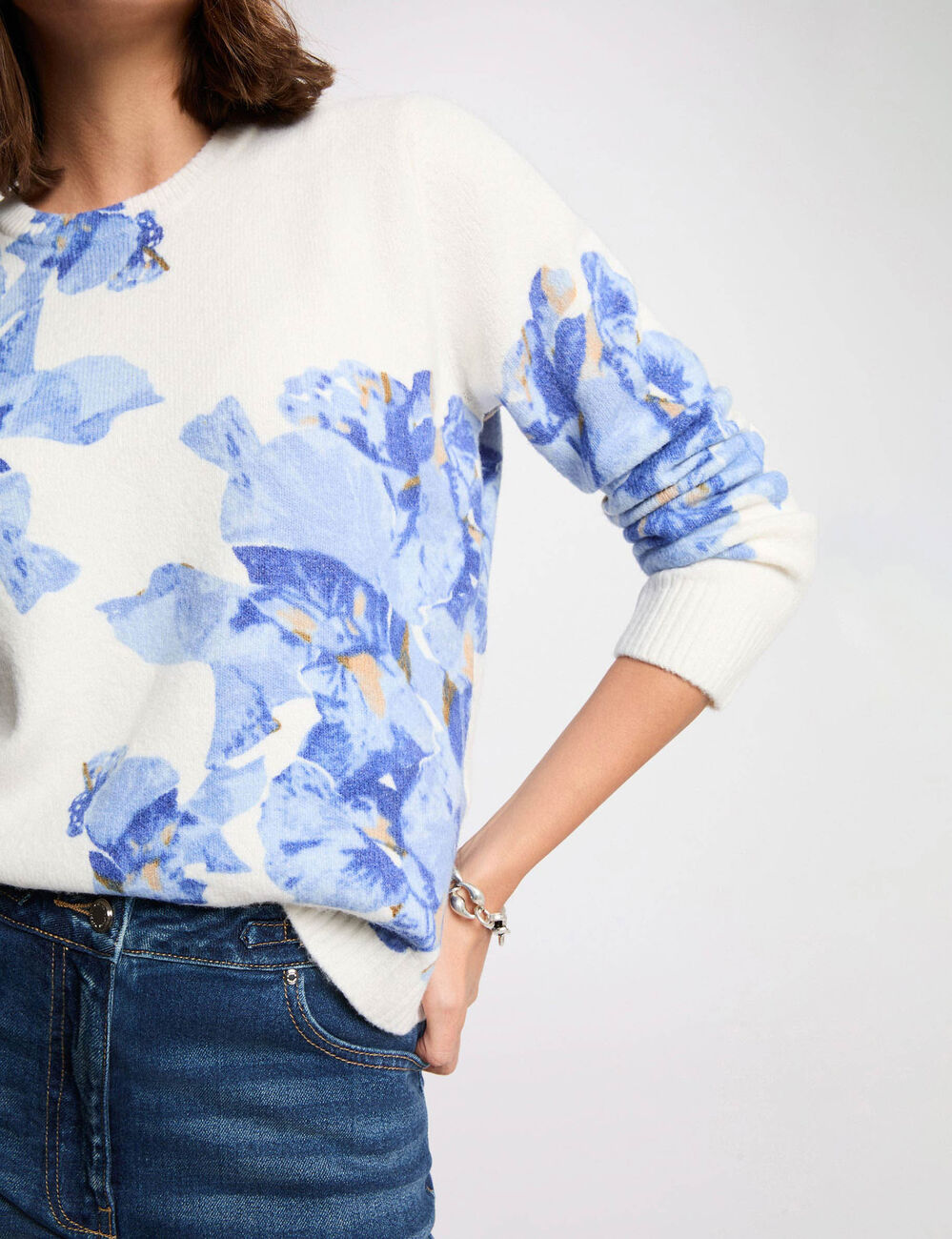 Floral print sweater sky blue women