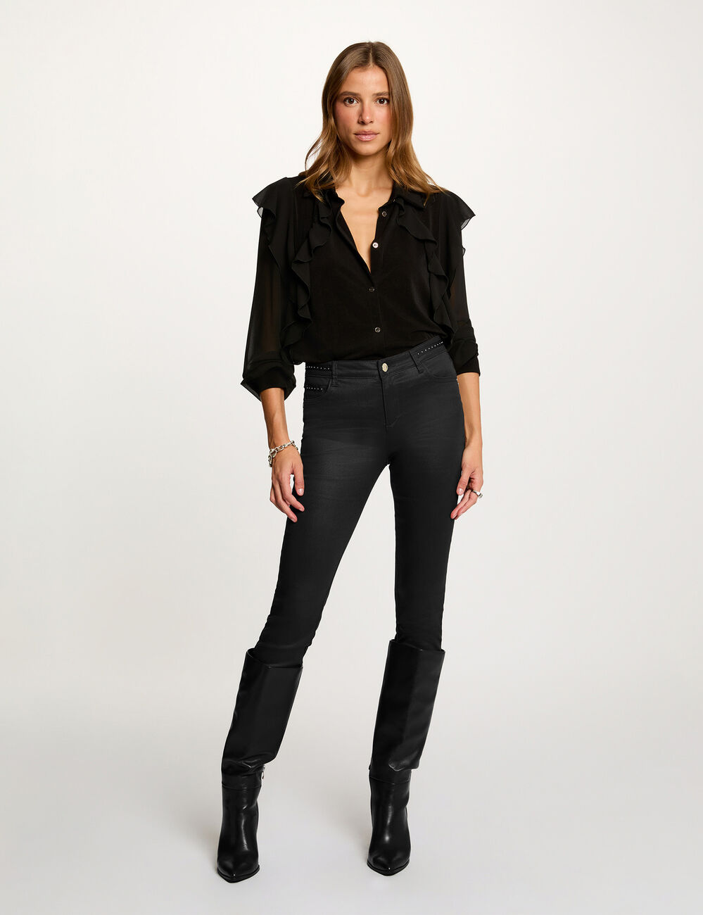 buttoned voile t shirt black women Buttoned voile t-shirt black women