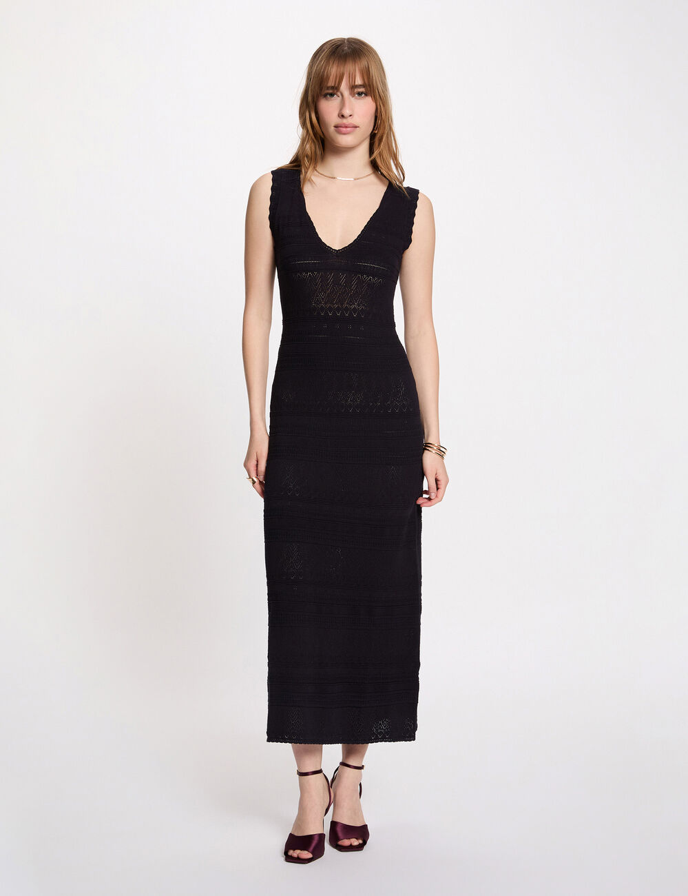 Fitted maxi knitted dress navy blue women