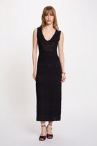 Fitted maxi knitted dress navy blue women