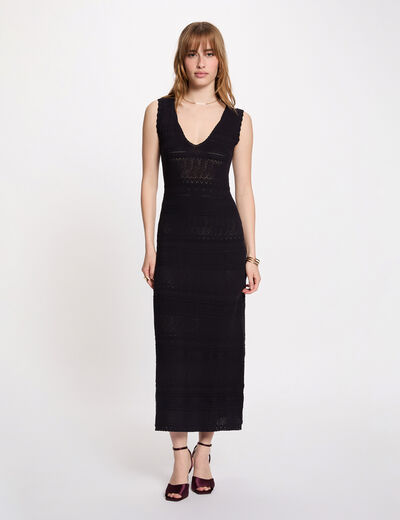 Fitted maxi knitted dress navy blue women