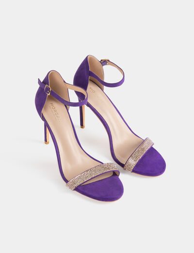 Sandals with heels and jewelled details dark purple ladies'