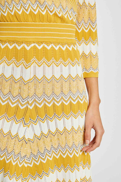 Knitted midi straight skirt with stripes yellow ladies'