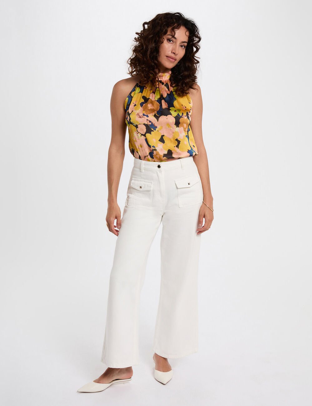 Fluid top with high neck multicolor women