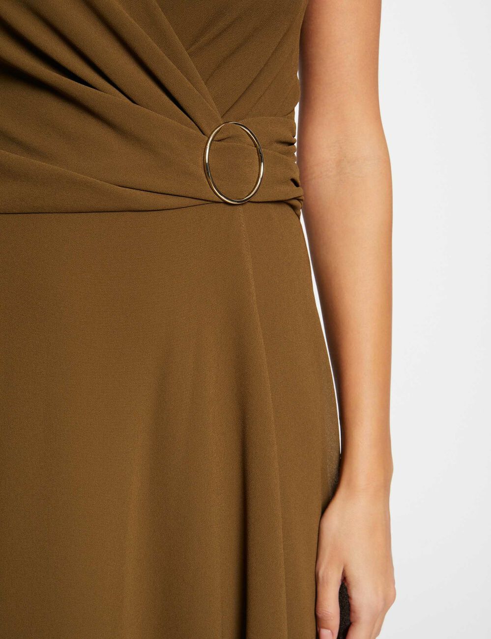 Midi dress with thin straps khaki green women