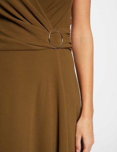 Midi dress with thin straps khaki green ladies'