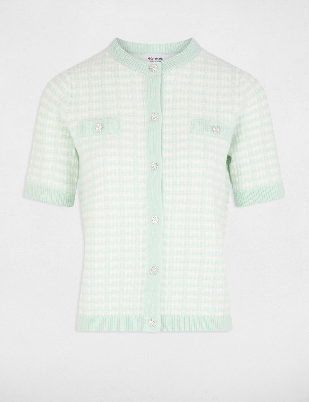 Printed short-sleeved cardigan light green women