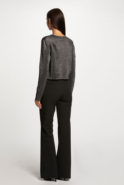 Long-sleeved cardigan with round neck silver ladies'